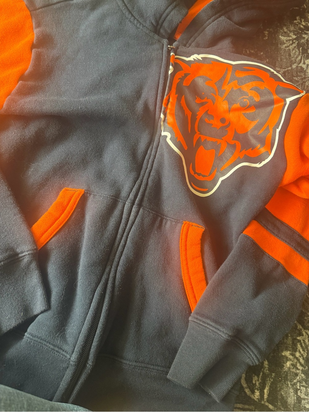 NFL Navy and Orange Bear Logo Zip Hoodie